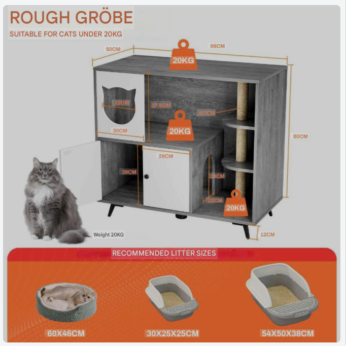 Kattenbakmeubel Houten Kast – Kattenbakkast – Kattenbak Ombouw – Kattenhuis Meubel – Kattenbak Verstopper – 3 Lagen Met Opbergruimte – Inclusief Kattenbakvanger
