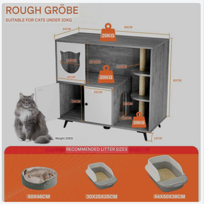 Kattenbakmeubel Houten Kast – Kattenbakkast – Kattenbak Ombouw – Kattenhuis Meubel – Kattenbak Verstopper – 3 Lagen Met Opbergruimte – Inclusief Kattenbakvanger