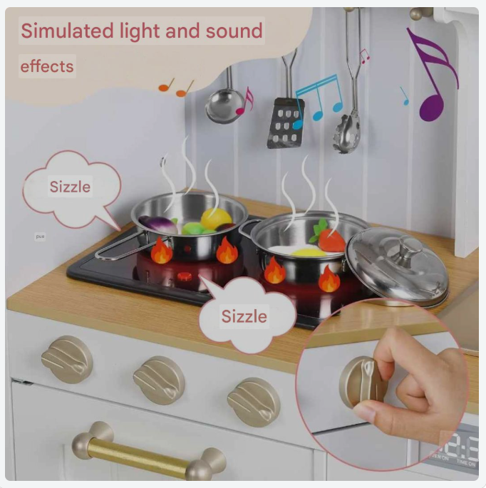 Houten Speelgoedkeuken – Speelkeuken – Kinderkeuken – Speelkeukentje – Speelgoedkeuken – MDF Hout – Licht- en Geluidseffecten – 103x88x30 cm - QUORE