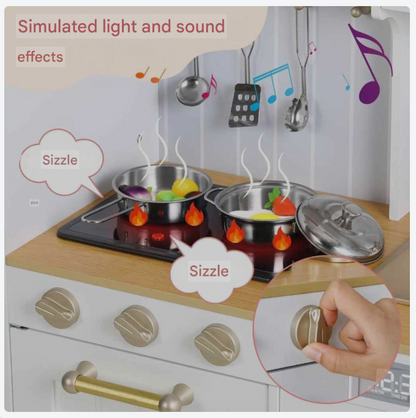 Houten Speelgoedkeuken – Speelkeuken – Kinderkeuken – Speelkeukentje – Speelgoedkeuken – MDF Hout – Licht- en Geluidseffecten – 103x88x30 cm - QUORE