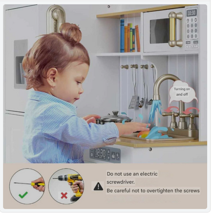 Houten Speelgoedkeuken – Speelkeuken – Kinderkeuken – Speelkeukentje – Speelgoedkeuken – MDF Hout – Licht- en Geluidseffecten – 103x88x30 cm - QUORE