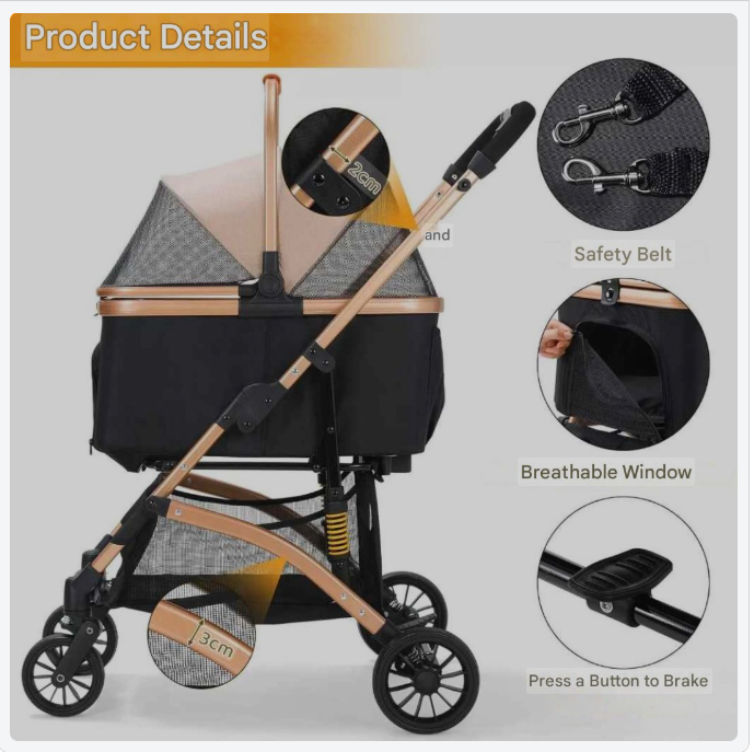 Hondenbuggy – Dierenwagen – Huisdierenwagen – Pet Stroller – Transportbox – Geschikt Tot 40 kg – Duurzame Rubber Wielen