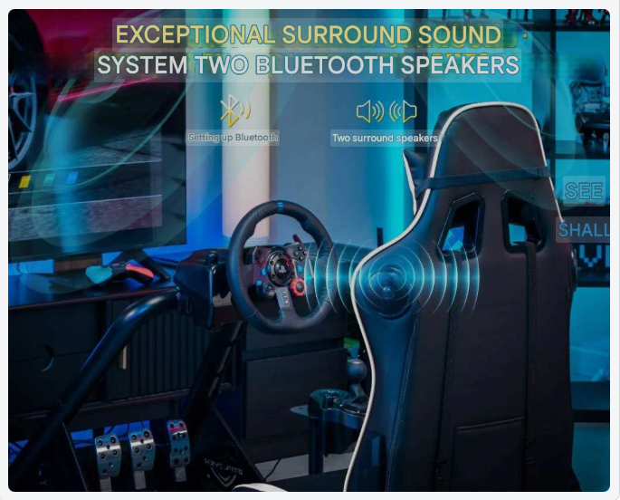 Sim Racing Cockpit – Racing Simulator – Race Simulator Stoel – Gaming Cockpit – Simulator Stand – Verstelbare Stuur- en Pedaalbevestiging – Ingebouwde 3D Stereo Speakers