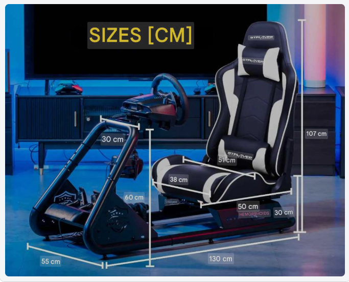 Sim Racing Cockpit – Racing Simulator – Race Simulator Stoel – Gaming Cockpit – Simulator Stand – Verstelbare Stuur- en Pedaalbevestiging – Ingebouwde 3D Stereo Speakers