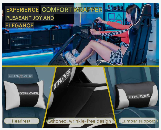 Sim Racing Cockpit – Racing Simulator – Race Simulator Stoel – Gaming Cockpit – Simulator Stand – Verstelbare Stuur- en Pedaalbevestiging – Ingebouwde 3D Stereo Speakers