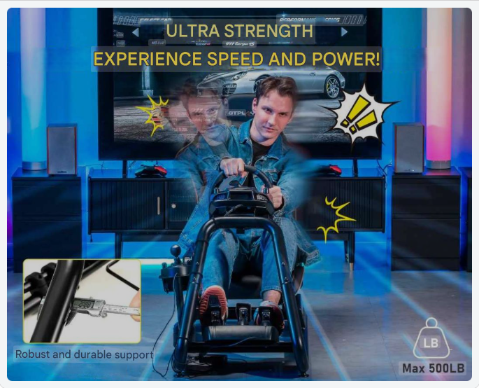 Sim Racing Cockpit – Racing Simulator – Race Simulator Stoel – Gaming Cockpit – Simulator Stand – Verstelbare Stuur- en Pedaalbevestiging – Ingebouwde 3D Stereo Speakers