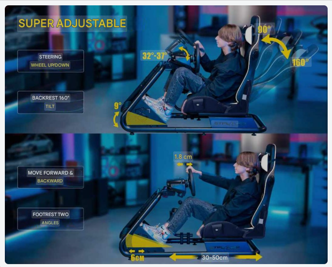 Sim Racing Cockpit – Racing Simulator – Race Simulator Stoel – Gaming Cockpit – Simulator Stand – Verstelbare Stuur- en Pedaalbevestiging – Ingebouwde 3D Stereo Speakers
