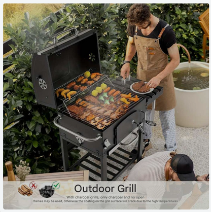 XXL Houtskoolbarbecue – BBQ – Grill – Barbecue – Smoker – Groot Kookoppervlak 57x42 cm – Inclusief Deksel en Thermometer