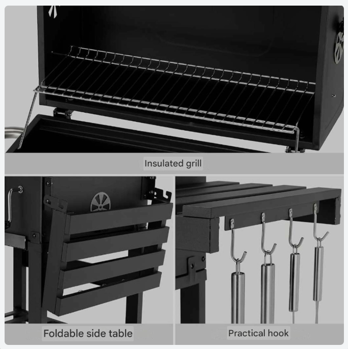 XXL Houtskoolbarbecue – BBQ – Grill – Barbecue – Smoker – Groot Kookoppervlak 57x42 cm – Inclusief Deksel en Thermometer