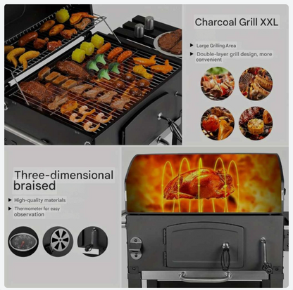XXL Houtskoolbarbecue – BBQ – Grill – Barbecue – Smoker – Groot Kookoppervlak 57x42 cm – Inclusief Deksel en Thermometer