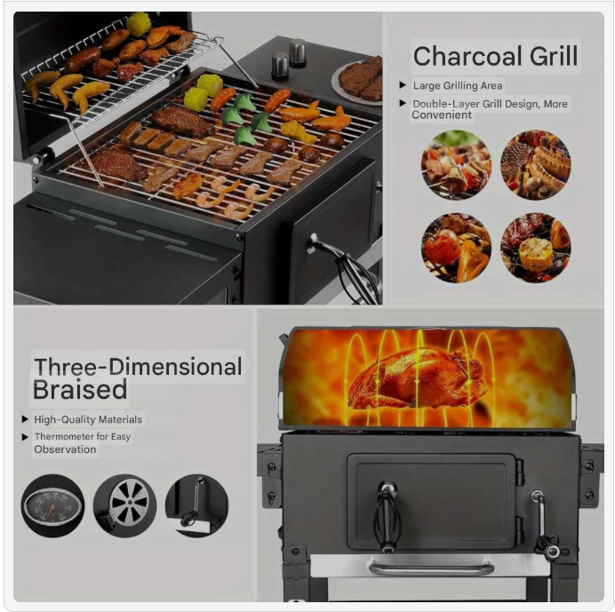 Double Tablet BBQ Grill – Barbecue – Grill – Smokey – Buitenkeuken – Dubbele Grilltafels – Temperatuurmeter – Stevig Metaal