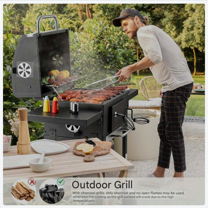 Barbecue – Buitenbarbecue – Grill – Houtskoolbarbecue – Tuinbarbecue – Zwart – Hoogwaardig Staal – Dubbel Grilloppervlak