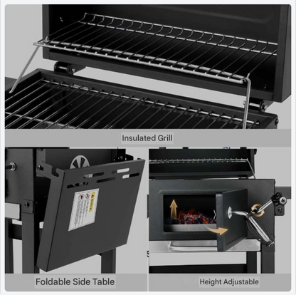 Barbecue – Buitenbarbecue – Grill – Houtskoolbarbecue – Tuinbarbecue – Zwart – Hoogwaardig Staal – Dubbel Grilloppervlak