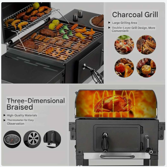 Barbecue – Buitenbarbecue – Grill – Houtskoolbarbecue – Tuinbarbecue – Zwart – Hoogwaardig Staal – Dubbel Grilloppervlak