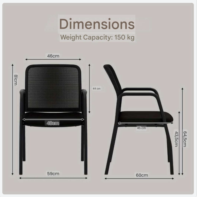 Wachtkamerstoelen – Stoelen – Zitplaatsen – Vergaderstoelen – Kantoorstoelen – Ademend Mesh – Stevig Metalen Frame – Set Van 2 – Zwart