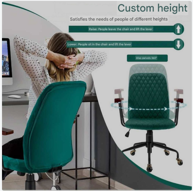 Bureaustoel – Draaifauteuil – Kantoorstoel – Gamestoel – Ergonomische Stoel – Fluwelen Bekleding – Verstelbare Hoogte 89,5-97,5 cm – 360° Draaibaar – Groen