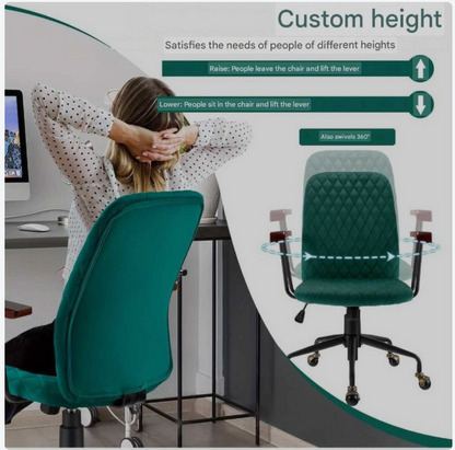 Bureaustoel – Draaifauteuil – Kantoorstoel – Gamestoel – Ergonomische Stoel – Fluwelen Bekleding – Verstelbare Hoogte 89,5-97,5 cm – 360° Draaibaar – Groen