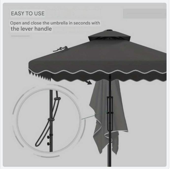Parasol – Tuinparasol – Balkonscherm – Zonnescherm – Parasoldoek – Dubbele Kap – UV-Bescherming – 244x244 cm – Metaal Frame – Windvast – Donkergrijs