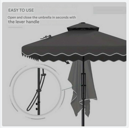 Parasol – Tuinparasol – Balkonscherm – Zonnescherm – Parasoldoek – Dubbele Kap – UV-Bescherming – 244x244 cm – Metaal Frame – Windvast – Donkergrijs