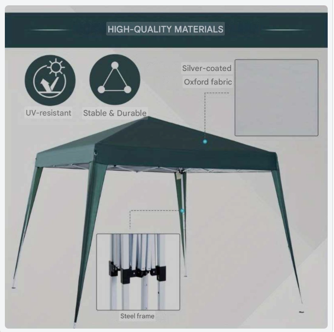 Partytent – Feesttent – Tuinpaviljoen – Evenemententent – Balkonluifel – Opvouwbaar 2,4x2,4m – UV-Bescherming & Weerbestendig Staalframe – Inclusief Draagtas – Groen