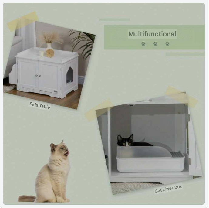 kattenbakhuisje – kattenbak kast – kattenbak ombouw – kattenhuisje – kattenmeubel – verstelbare scheidingswand – magnetische deuren – wit – 86x48x52 cm – duurzaam ijzer – stijlvol en gemakkelijk schoon te maken