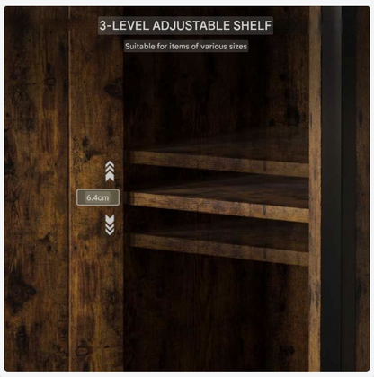 Industriële Bijzettafel – Salontafel – Nachtkastje – Opbergtafel – Tafeltje – Bruin Rustiek – Metalen Frame – Verstelbaar Plankje – Compact & Stevig Design 34x30x80 cm