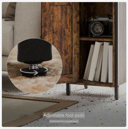 Industriële Bijzettafel – Salontafel – Nachtkastje – Opbergtafel – Tafeltje – Bruin Rustiek – Metalen Frame – Verstelbaar Plankje – Compact & Stevig Design 34x30x80 cm