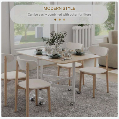 Eettafel – Uitklapbare Tafel – Inklapbare Eettafel – Uitschuifbare Tafel – Vouwtafel – Stevig Stalen Frame – Eikenhout Look – Voor 4-6 Personen – Met Wieltjes – Ruimtebesparend – Lichtgewicht