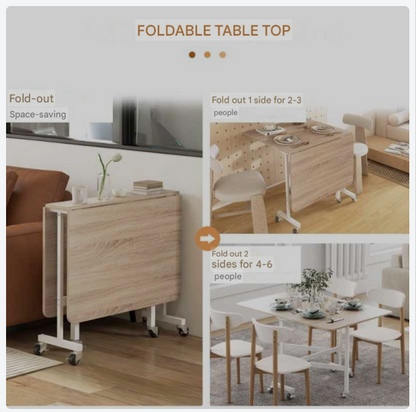 Eettafel – Uitklapbare Tafel – Inklapbare Eettafel – Uitschuifbare Tafel – Vouwtafel – Stevig Stalen Frame – Eikenhout Look – Voor 4-6 Personen – Met Wieltjes – Ruimtebesparend – Lichtgewicht