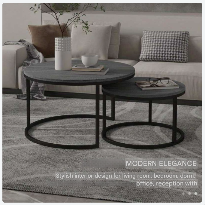 Bijzettafel – Sidetable – Nachtkastje – Salontafel – Bijzettafeltje – Set Van 2 – Rond – Stapelbaar – Metaal – Lichtgewicht – Ruimtebesparend – Grijs