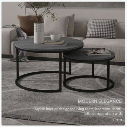 Bijzettafel – Sidetable – Nachtkastje – Salontafel – Bijzettafeltje – Set Van 2 – Rond – Stapelbaar – Metaal – Lichtgewicht – Ruimtebesparend – Grijs