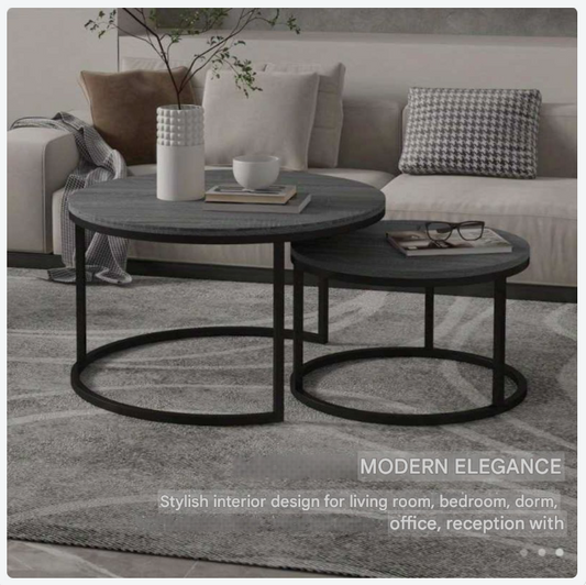 Bijzettafel – Sidetable – Nachtkastje – Salontafel – Bijzettafeltje – Set Van 2 – Rond – Stapelbaar – Metaal – Lichtgewicht – Ruimtebesparend – Grijs