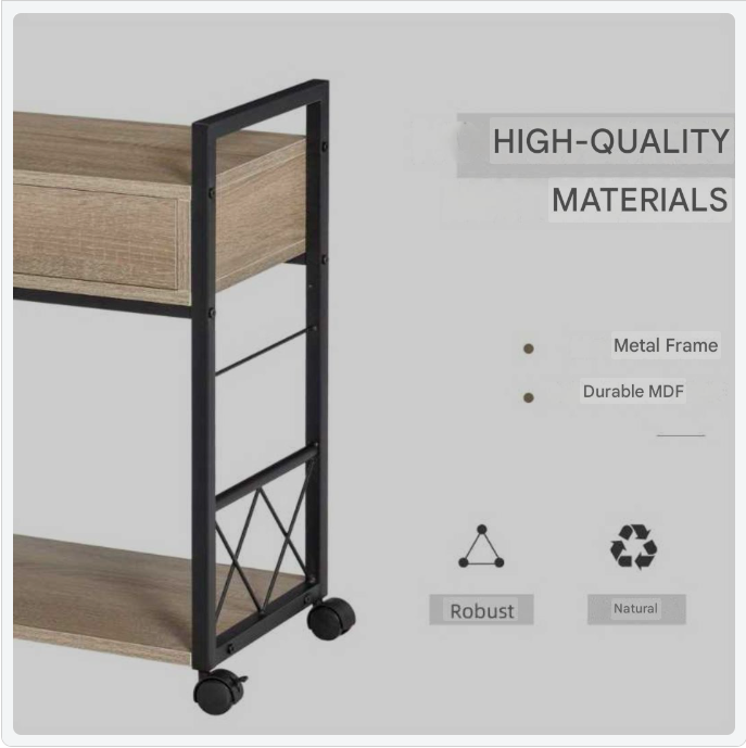 Rijdende Bijzettafel – Mobiele Tafel – Opbergtafel – Serveerwagen – Compacte Bijzetter – Met Lade – Stevig En Duurzaam – 60x30x65 cm