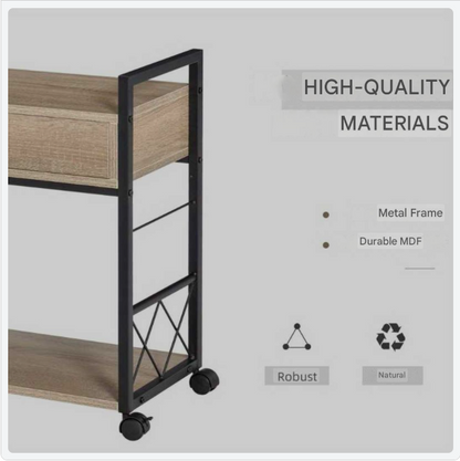 Rijdende Bijzettafel – Mobiele Tafel – Opbergtafel – Serveerwagen – Compacte Bijzetter – Met Lade – Stevig En Duurzaam – 60x30x65 cm