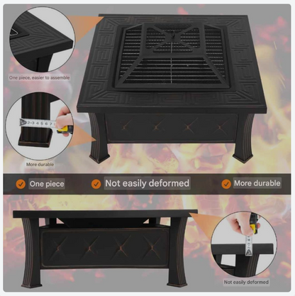 Vuurkorf – Tuinhaard – Vuurschaal – Buitenhaard – Vuurmand – Vierkant – Met Grillrooster En Vonkenscherm – 81x81x51 cm – Roestbestendig Metaal