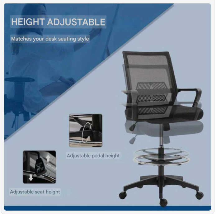 Ergonomische Bureaustoel – Comfortabele Kantoorstoel – Werkstoel – Bureaustoel Verstelbaar – Draaistoel – Lendensteun – Handmatige Hoogteverstelling – Aluminium Frame – Zwenkwieltjes Voor Harde Vloeren