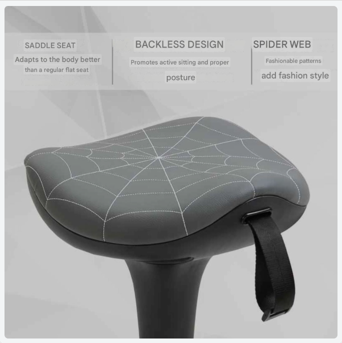 Ergonomische Kruk – Zwenkkruk – Werkkruk – Bureaustoel – Verstelbare Kruk – Verstelbare Hoogte 65,5-83,5 cm – Kantelbare Zitting 120° – Grijs – PVC Frame – Leren Bekleding