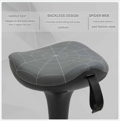 Ergonomische Kruk – Zwenkkruk – Werkkruk – Bureaustoel – Verstelbare Kruk – Verstelbare Hoogte 65,5-83,5 cm – Kantelbare Zitting 120° – Grijs – PVC Frame – Leren Bekleding