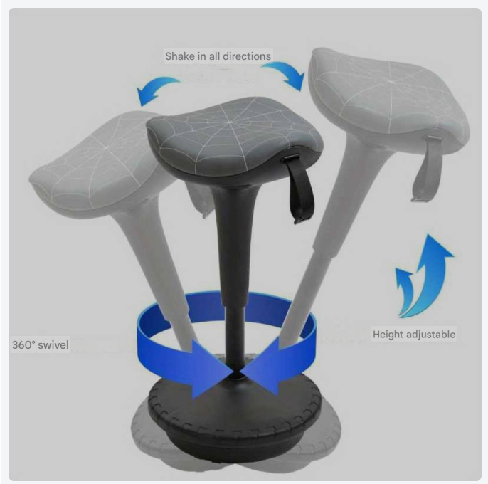 Ergonomische Kruk – Zwenkkruk – Werkkruk – Bureaustoel – Verstelbare Kruk – Verstelbare Hoogte 65,5-83,5 cm – Kantelbare Zitting 120° – Grijs – PVC Frame – Leren Bekleding