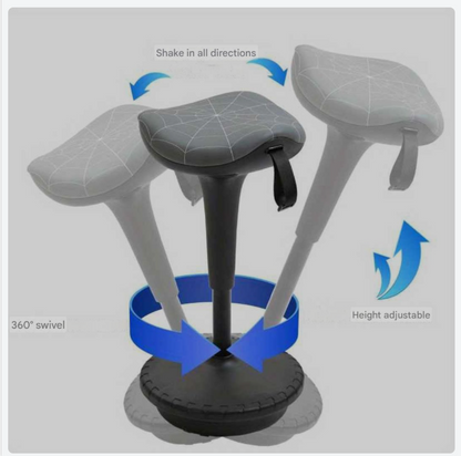 Ergonomische Kruk – Zwenkkruk – Werkkruk – Bureaustoel – Verstelbare Kruk – Verstelbare Hoogte 65,5-83,5 cm – Kantelbare Zitting 120° – Grijs – PVC Frame – Leren Bekleding