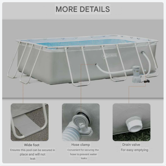 Opzetzwembad rechthoekig – zwembad – buitenzwembad – tuinzwembad – familiezwembad – lichtgrijs – duurzaam stalen frame – inclusief filterpomp 340x215x80 cm