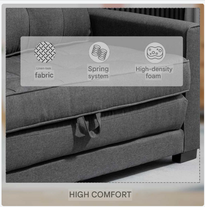 2-Zits Slaapbank – Slaapbankje – Slaapbankje Uitklapbaar – Sofa Bed – Logeerbank – Linnenlook Stof – Comfortabele 50D Schuimvulling – Compact 147,5x75x85 cm – Grijs