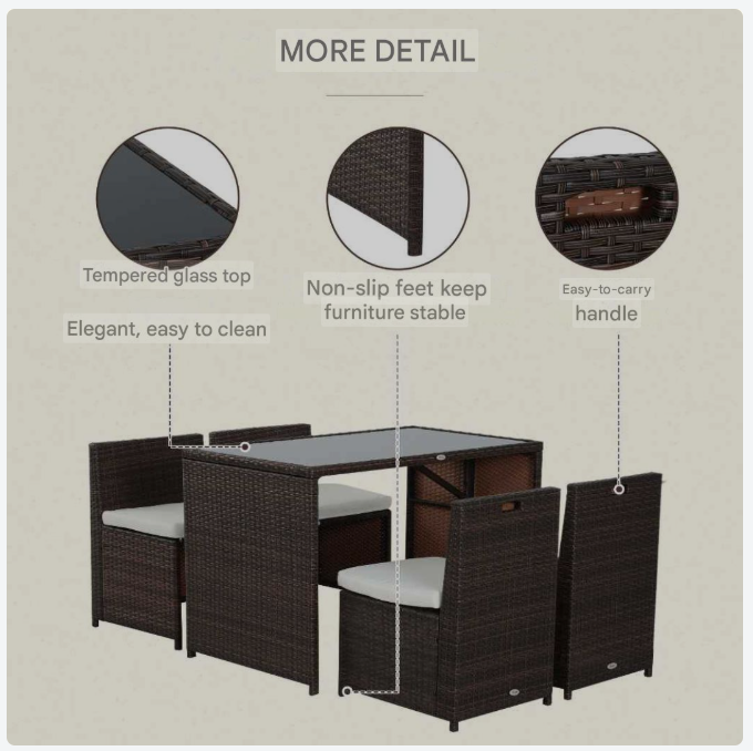 Tuinset 4 Personen – Lounge Set – Tuinmeubel Set – Buitenmeubels – Wicker Tuinmeubelen – Weerbestendig Kunststof Wicker – Glas Tafelblad – Verwijderbare Kussens – Chocoladebruin