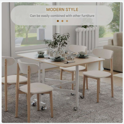 Vouwtafel – Klaptafel – Opvouwbare Tafel – Eettafel – Verrijdbare Tafel – Eikenkleur – Stalen Frame – Geschikt Voor 4-6 Personen – Draaggewicht 50 Kg