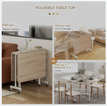 Vouwtafel – Klaptafel – Opvouwbare Tafel – Eettafel – Verrijdbare Tafel – Eikenkleur – Stalen Frame – Geschikt Voor 4-6 Personen – Draaggewicht 50 Kg