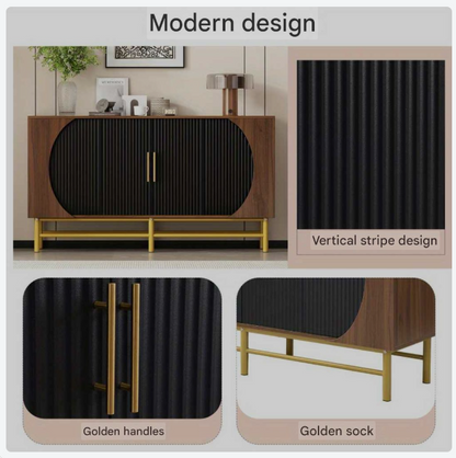 Dressoir – Buffetkast – Opbergkast – Kast – Buffetkast Eetkamer – Walnootkleur – Verstelbare Planken – Stevige Gouden Poten