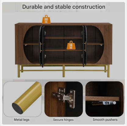 Dressoir – Buffetkast – Opbergkast – Kast – Buffetkast Eetkamer – Walnootkleur – Verstelbare Planken – Stevige Gouden Poten