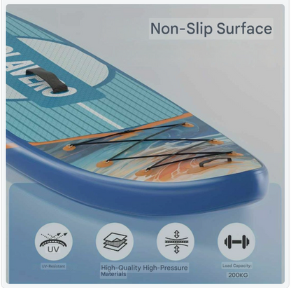Opblaasbare Paddleboard – Stand Up SUP Board – Inflatable SUP – SUP Surfplank – Watersport Board – Blauw Oranje 335x84x15 cm – Stabiel En Ruim – Inclusief Verstelbare Peddel & Rugzak