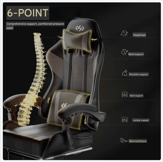 Gamingstoel – Gamestoel – Game Stoel – Gaming Chair – Bureaustoel – Verstelbare Rugleuning 90°-135° – Voetensteun Met Pocketvering