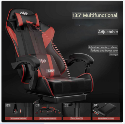 Gamingstoel – Gamestoel – Game Stoel – Gaming Chair – Bureaustoel – Verstelbare Rugleuning 90°-135° – Voetensteun Met Pocketvering
